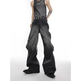 Threebooy Hip Hop Goth New Ripped Jeans for Men Retro Washed Baggy Jeans Patchwork Cut Flared Denim Pants Straight High Waist Streetwear